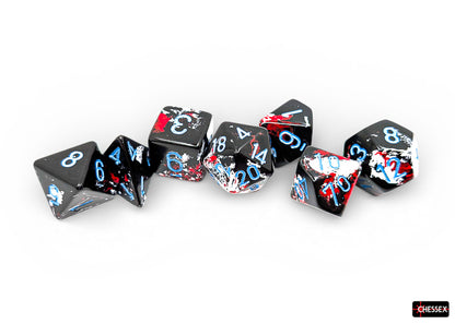 Chessex - Brush Dark Side/black w/ blue pips 7-Die Set Polyhedral Dice Set