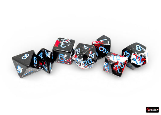 Chessex - Brush Dark Side/black w/ blue pips 7-Die Set Polyhedral Dice Set