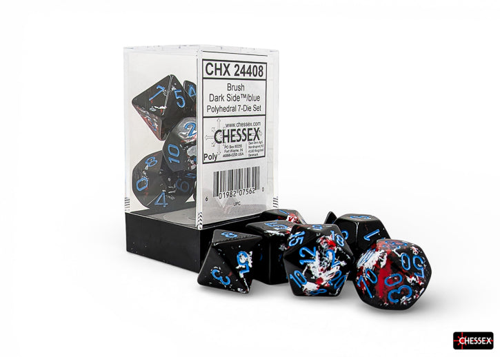 Chessex - Brush Dark Side/black w/ blue pips 7-Die Set Polyhedral Dice Set