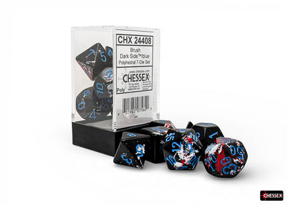 Chessex - Brush Dark Side/black w/ blue pips 7-Die Set Polyhedral Dice Set