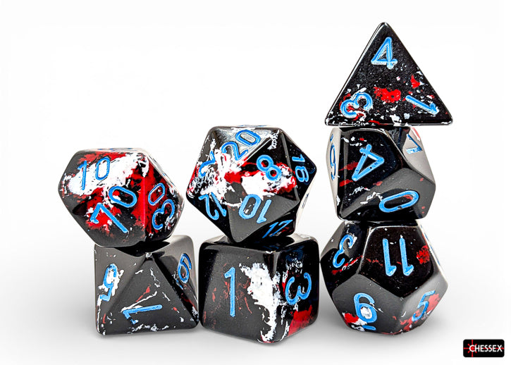 Chessex - Brush Dark Side/black w/ blue pips 7-Die Set Polyhedral Dice Set