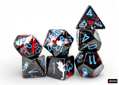 Chessex - Brush Dark Side/black w/ blue pips 7-Die Set Polyhedral Dice Set