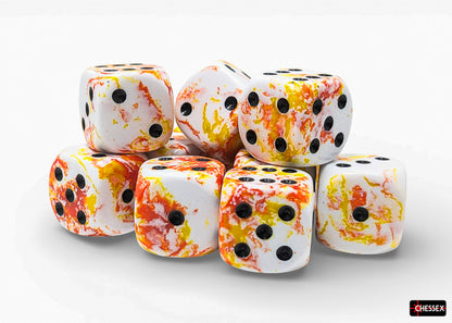 Brush Dice - Sunrise/white w/black pips 12mm d6 Dice Block (36 dice) - Chessex