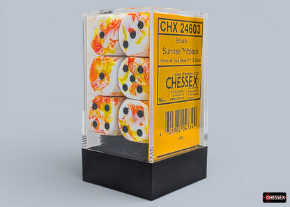 Brush Dice - Sunrise/white w/black pips 12mm d6 Dice Block (36 dice) - Chessex