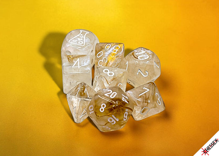 Chessex Lab Dice - Borealis Champagne/white Polyhedral 7-Dice Set (with bonus die)