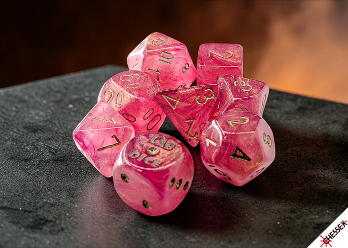 Chessex Lab Dice - Shimmer Ignis/Gold Polyhedral 7-Dice Set (with bonus die)
