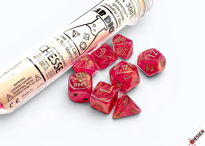 Chessex Lab Dice - Shimmer Ignis/Gold Polyhedral 7-Dice Set (with bonus die)