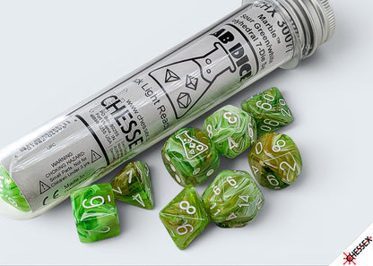 Chessex Lab Dice - Marble Sour Green/white Polyhedral 7-Dice Set (with bonus die)