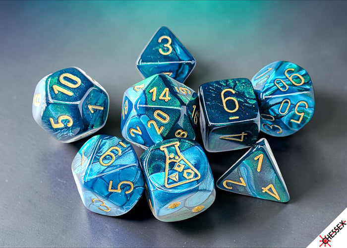 Chessex Lab Dice - Gemini Green-Teal/gold Polyhedral 7-Dice Set (with bonus die)