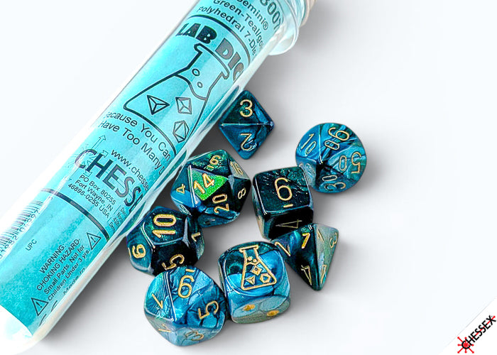 Chessex Lab Dice - Gemini Green-Teal/gold Polyhedral 7-Dice Set (with bonus die)