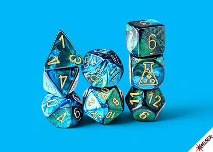 Chessex Lab Dice - Gemini Green-Teal/gold Polyhedral 7-Dice Set (with bonus die)