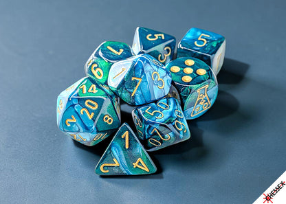 Chessex Lab Dice - Gemini Green-Teal/gold Polyhedral 7-Dice Set (with bonus die)