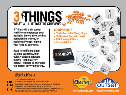 3 Things - What Will It Take to Survive? Party Game - Outset Media