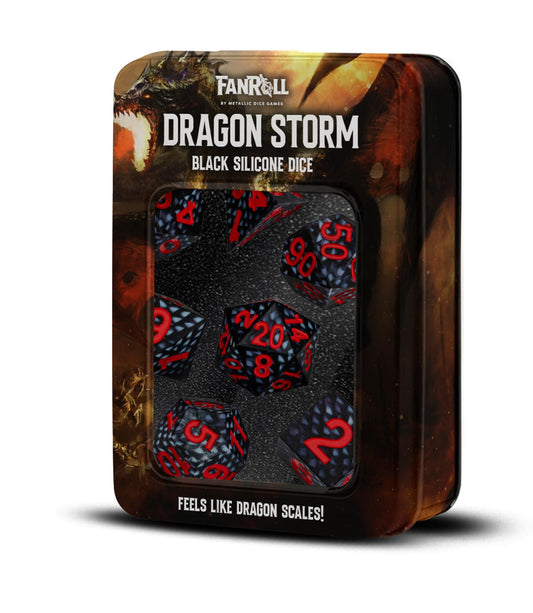 Dragon Storm Silicone 7 Polyhedral Dice Set: Black Dragon Scales - Fanroll Dice