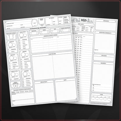 Dungeons & Dragons RPG: Player Character Sheets (2024)