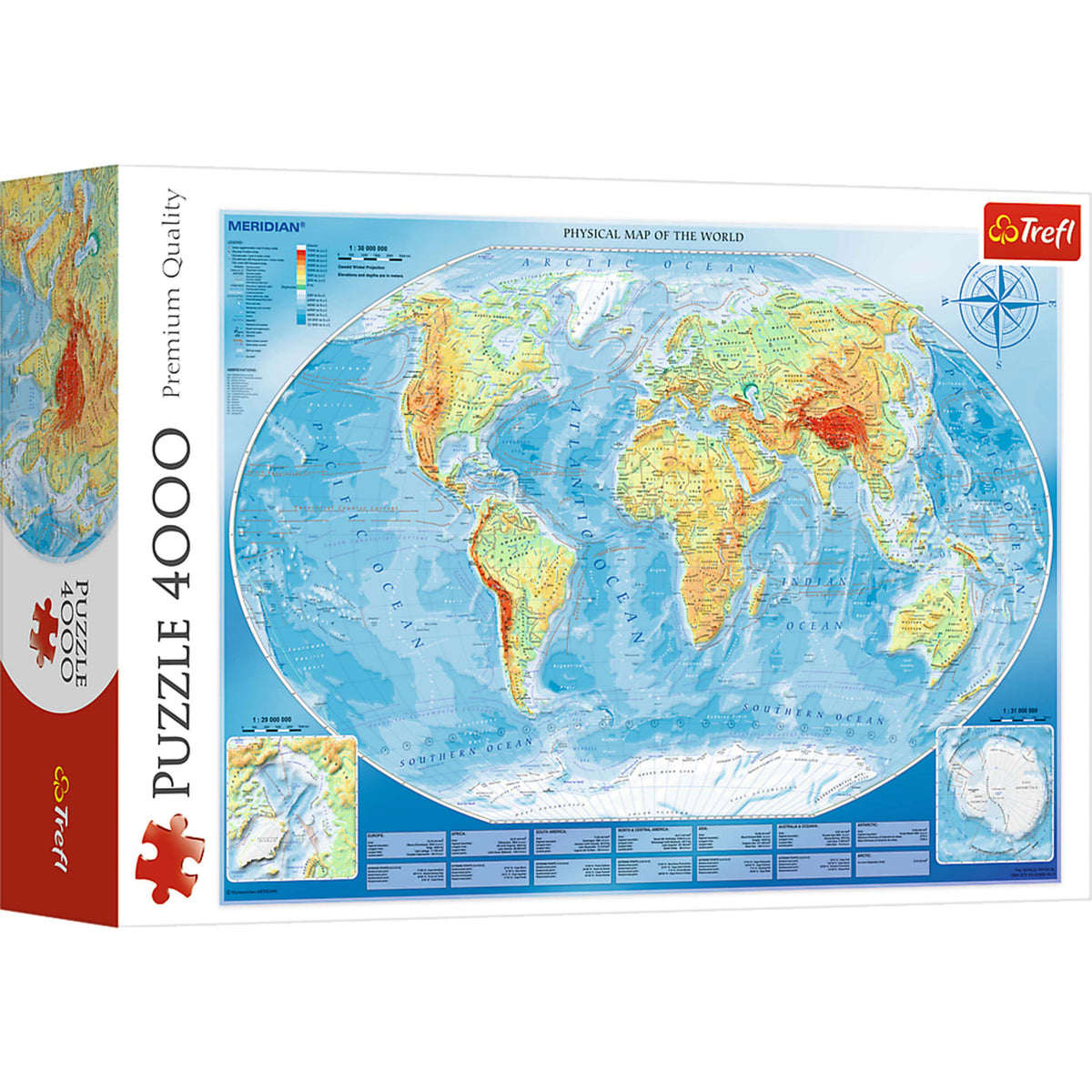 Puzzle: Large Physical Map of the World / Meridian - 4000 Piece (Trefl Red)