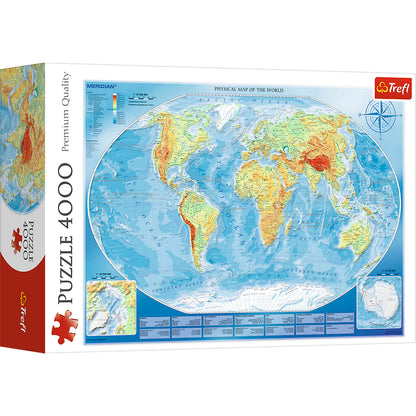 Puzzle: Large Physical Map of the World / Meridian - 4000 Piece (Trefl Red)