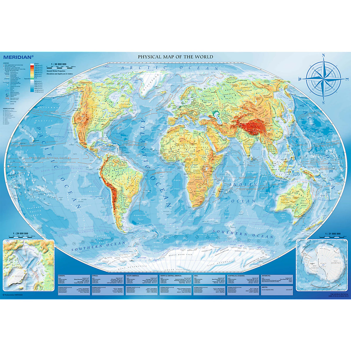 Puzzle: Large Physical Map of the World / Meridian - 4000 Piece (Trefl Red)