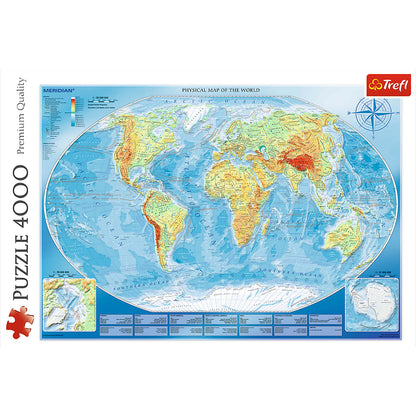 Puzzle: Large Physical Map of the World / Meridian - 4000 Piece (Trefl Red)