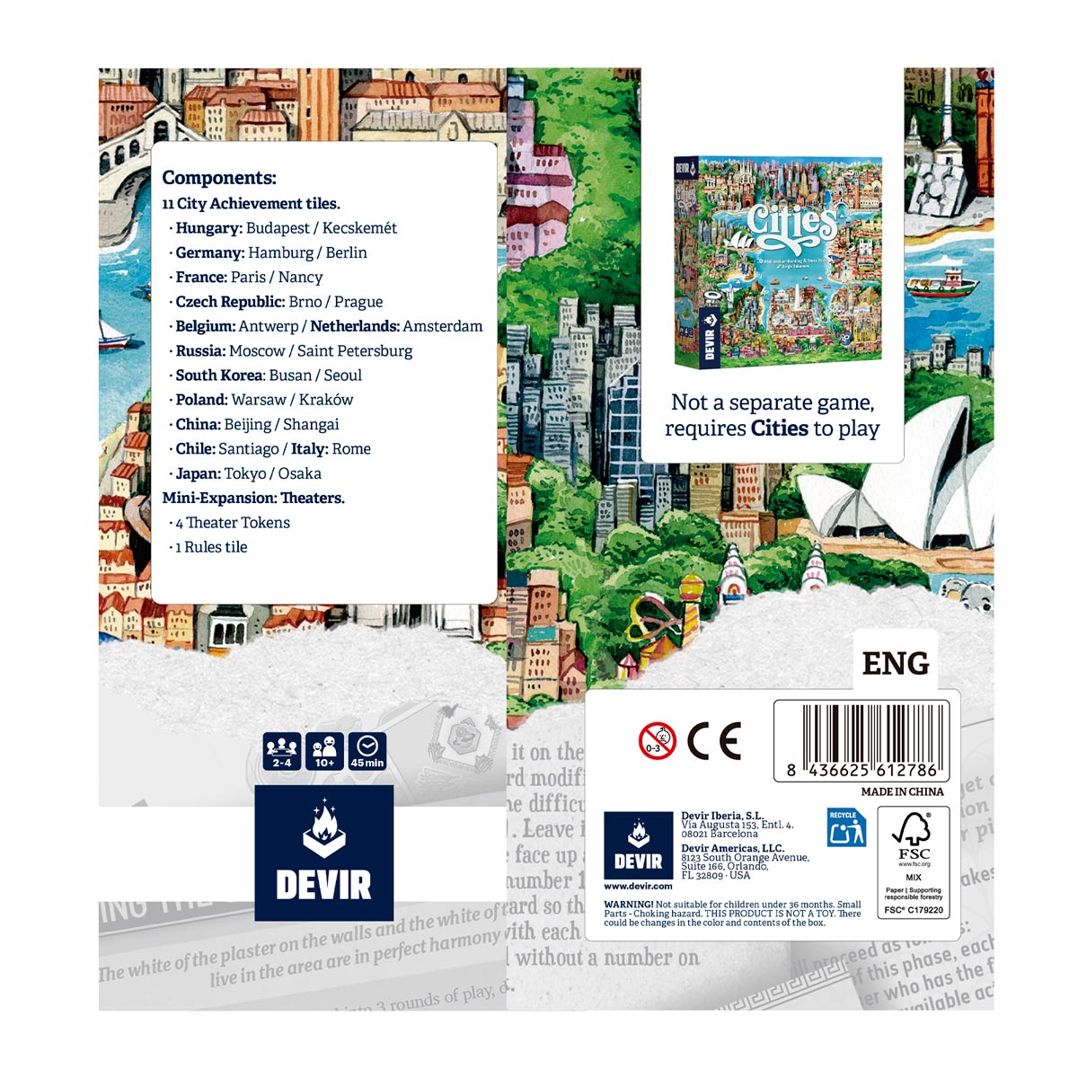 CITIES - The Paper Bag Expansion - City Achievement Boards + Theaters - Devir Games
