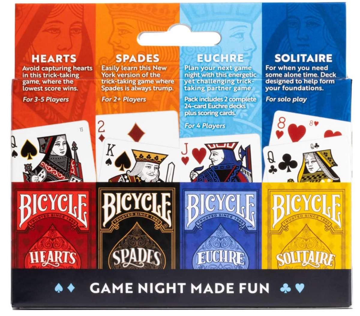Bicycle: 4-Game Card Pack (Euchre, Hearts, Spades, Solitaire)