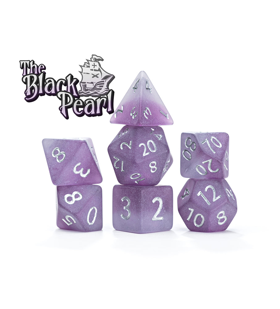 “Black Pearl” Sea Glass Dice - Polyhedral 7-Dice Set