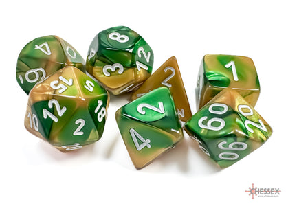 Chessex - Gemini Gold-Green/white Polyhedral 7-Dice Set