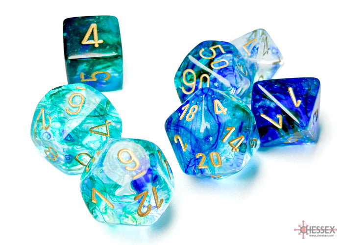 Chessex - Nebula Oceanic/gold Luminary Polyhedral 7-Dice Set