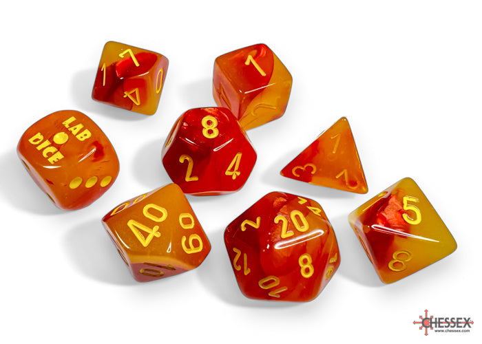 Chessex Lab Dice 8 -  Gemini Gellow-Red/yellow Polyhedral Luminary 7-Dice Set (with bonus die)