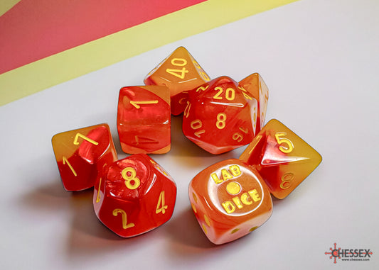 Chessex Lab Dice 8 -  Gemini Gellow-Red/yellow Polyhedral Luminary 7-Dice Set (with bonus die)
