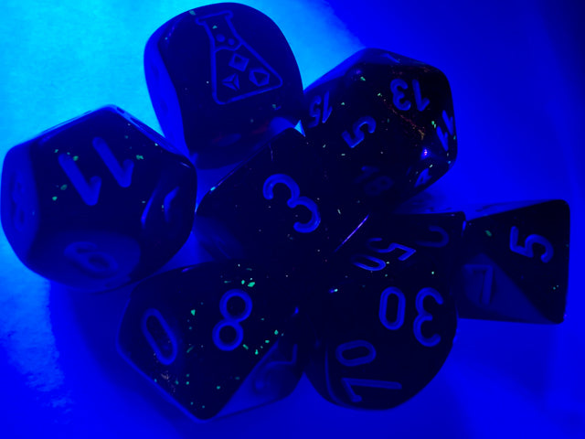 Chessex Lab Dice 6 -  Borealis Blood Orange/white Luminary Polyhedral 7-Dice Set (with bonus die)