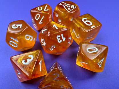 Chessex Lab Dice 6 -  Borealis Blood Orange/white Luminary Polyhedral 7-Dice Set (with bonus die)