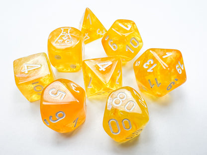 Chessex Lab Dice 6 - Borealis Canary/white Luminary Polyhedral 7-Dice Set (with bonus die)