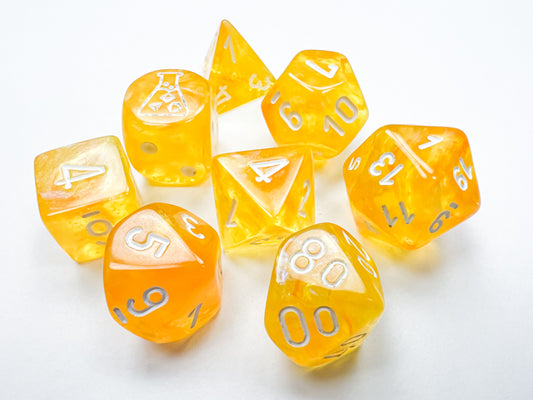 Chessex Lab Dice 6 - Borealis Canary/white Luminary Polyhedral 7-Dice Set (with bonus die)