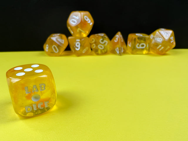 Chessex Lab Dice 6 - Borealis Canary/white Luminary Polyhedral 7-Dice Set (with bonus die)