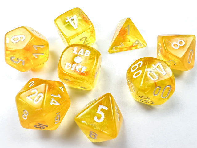 Chessex Lab Dice 6 - Borealis Canary/white Luminary Polyhedral 7-Dice Set (with bonus die)