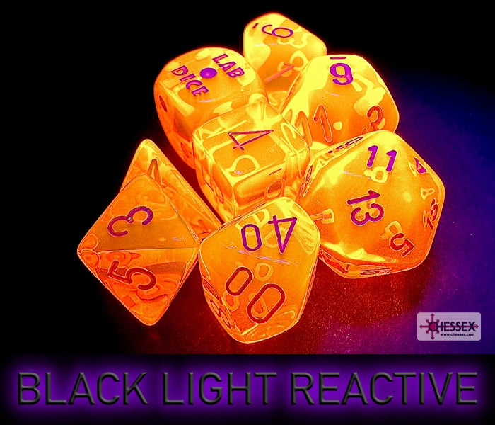 Chessex Lab Dice 7 - Translucent Neon Orange/white Polyhedral 7-Dice Set (with bonus die)