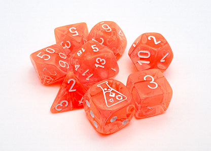 Chessex Lab Dice 7 - Translucent Neon Orange/white Polyhedral 7-Dice Set (with bonus die)