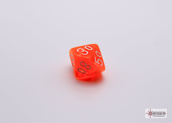 Chessex Lab Dice 7 - Translucent Neon Orange/white Polyhedral 7-Dice Set (with bonus die)