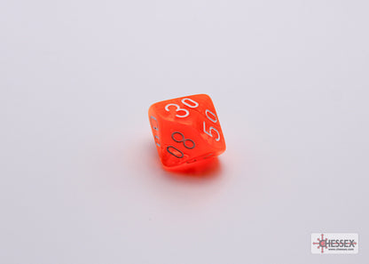 Chessex Lab Dice 7 - Translucent Neon Orange/white Polyhedral 7-Dice Set (with bonus die)