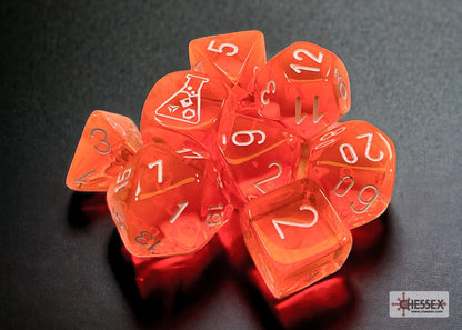 Chessex Lab Dice 7 - Translucent Neon Orange/white Polyhedral 7-Dice Set (with bonus die)