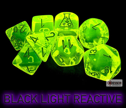 Chessex Lab Dice 7 - Translucent Neon Yellow/white Polyhedral 7-Dice Set (with bonus die)