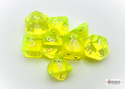 Chessex Lab Dice 7 - Translucent Neon Yellow/white Polyhedral 7-Dice Set (with bonus die)