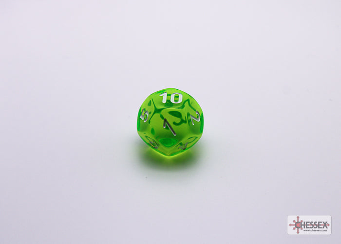 Chessex Lab Dice 7 - Translucent Rad Green/white Polyhedral 7-Dice Set (with bonus die)