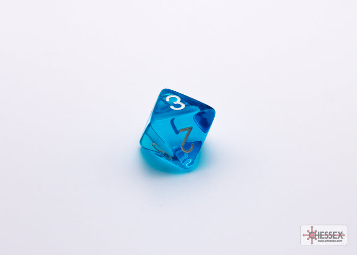 Chessex Lab Dice 7 - Translucent Tropical Blue/white Polyhedral 7-Dice Set (with bonus die)