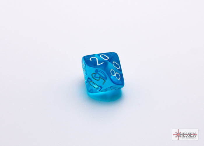 Chessex Lab Dice 7 - Translucent Tropical Blue/white Polyhedral 7-Dice Set (with bonus die)