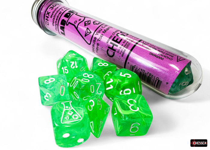 Chessex Lab Dice 9 - Nebula Gelatinous/white Polyhedral 7-Dice Set (with bonus die)