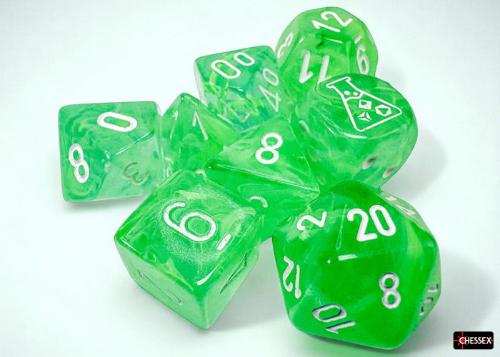 Chessex Lab Dice 9 - Nebula Gelatinous/white Polyhedral 7-Dice Set (with bonus die)
