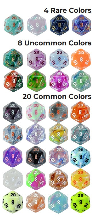 Collection of polyhedral dice with various colors on a white background