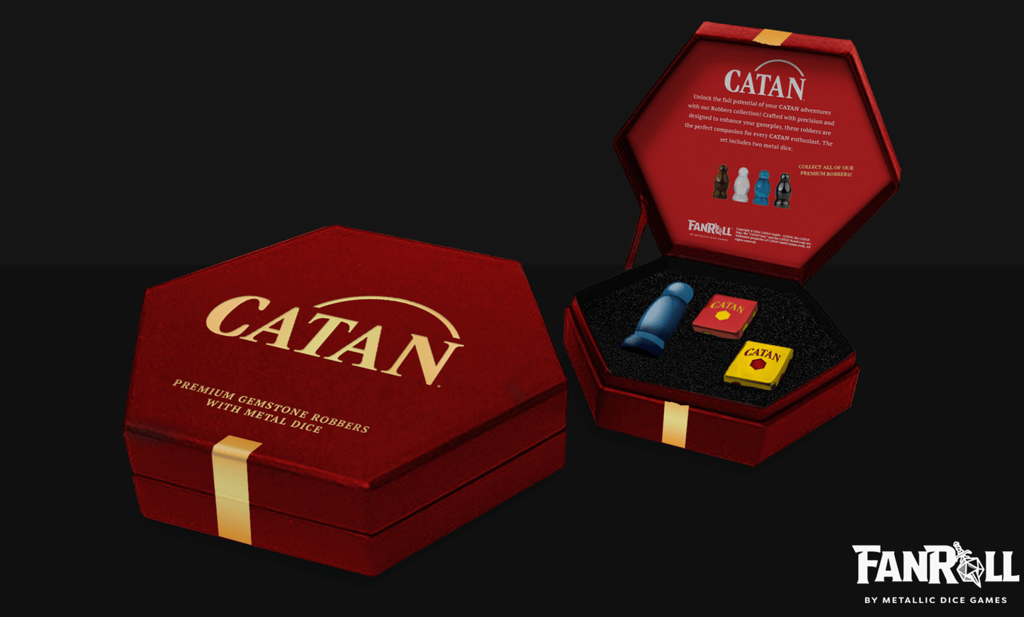 CATAN® Premium Robber Figurine & Solid Metal d6 Dice Set- Various Colors - Fanroll Dice